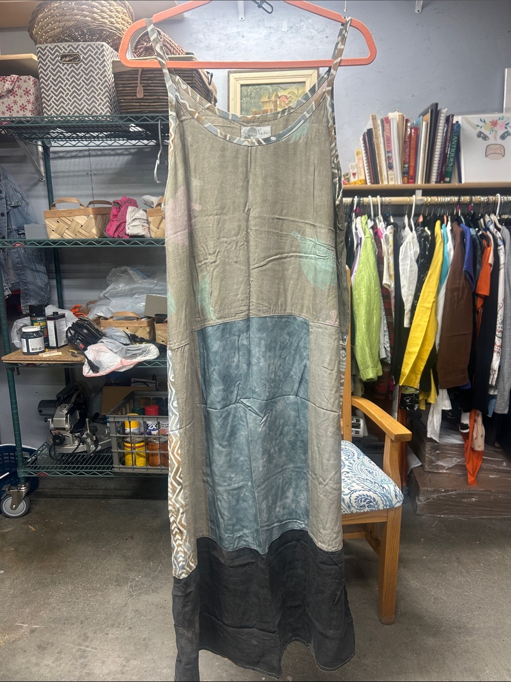 Relaxed Patchwork Maxi Skirt Dress - Olive Multicolor